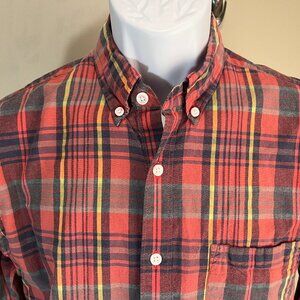 J. Crew Men's pink, blue and yellow plaid Indian Madras Slim Fit shirt Medium M